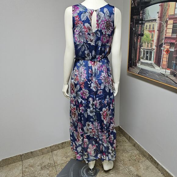 NWT Lara G by Lara Guidotti  Silk Blend Denim Floral Maxi Dress Size Medium - Picture 2 of 12
